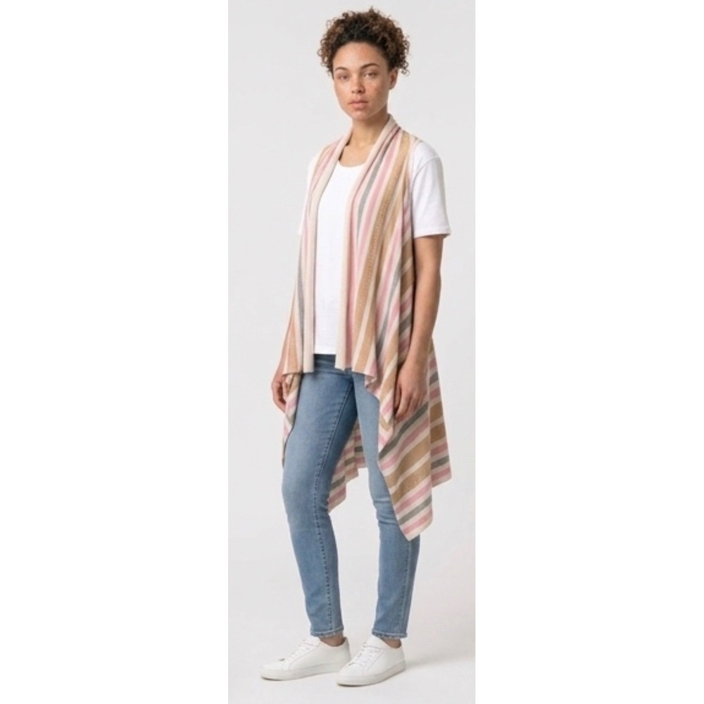 Vocal California Knit Vest Womens S/M Tan Pink Striped Open Front‎ Boho IM0505